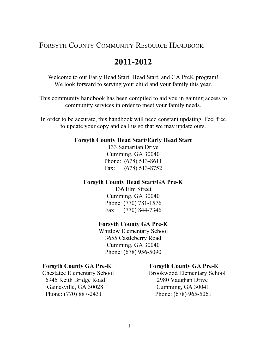 Forsyth County Community Resource Handbook