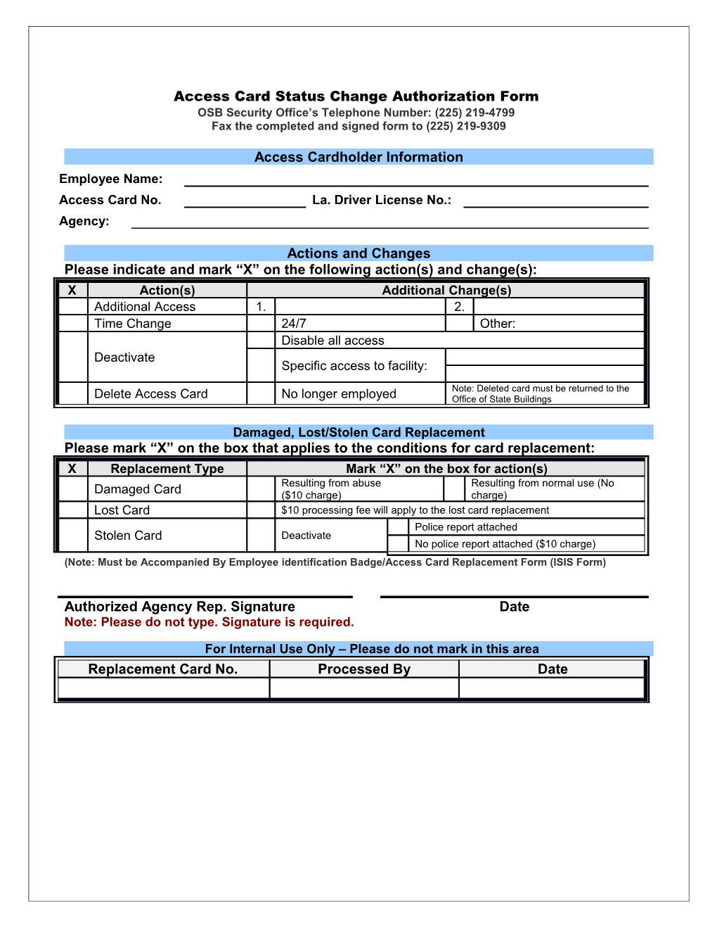 Employee Identification Badge/ Access Card Replacement Form