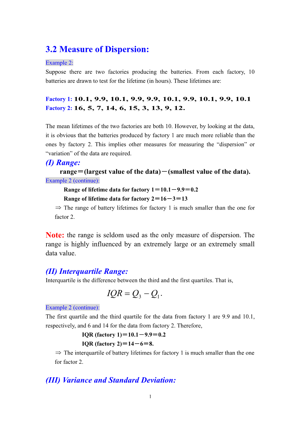 3.2 Measure of Dispersion