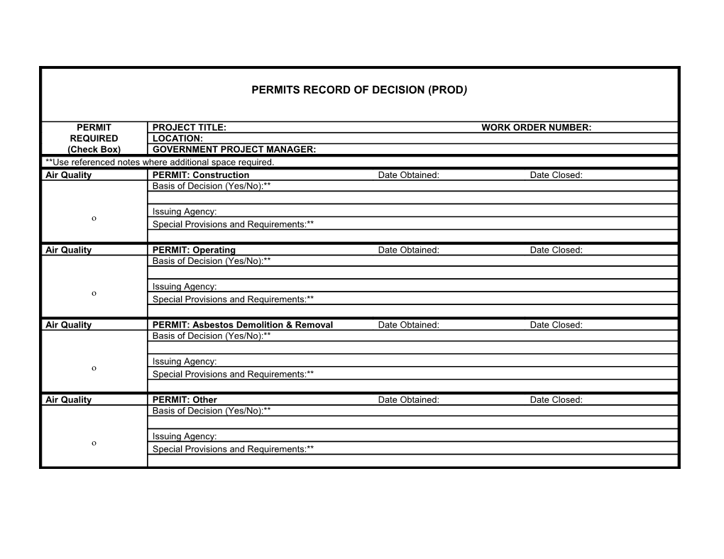 Table 3-1: Permits Record of Decision (Prod)