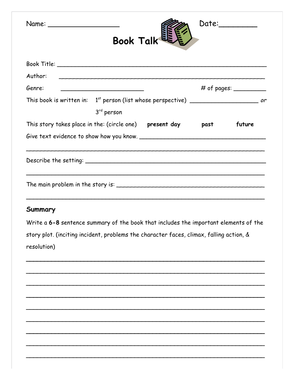 Book Talk Template