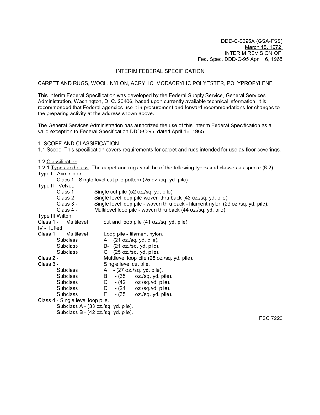 DDD-C-0095A(GSA-FSS) March 15, 1972 INTERIM REVISION of Fed