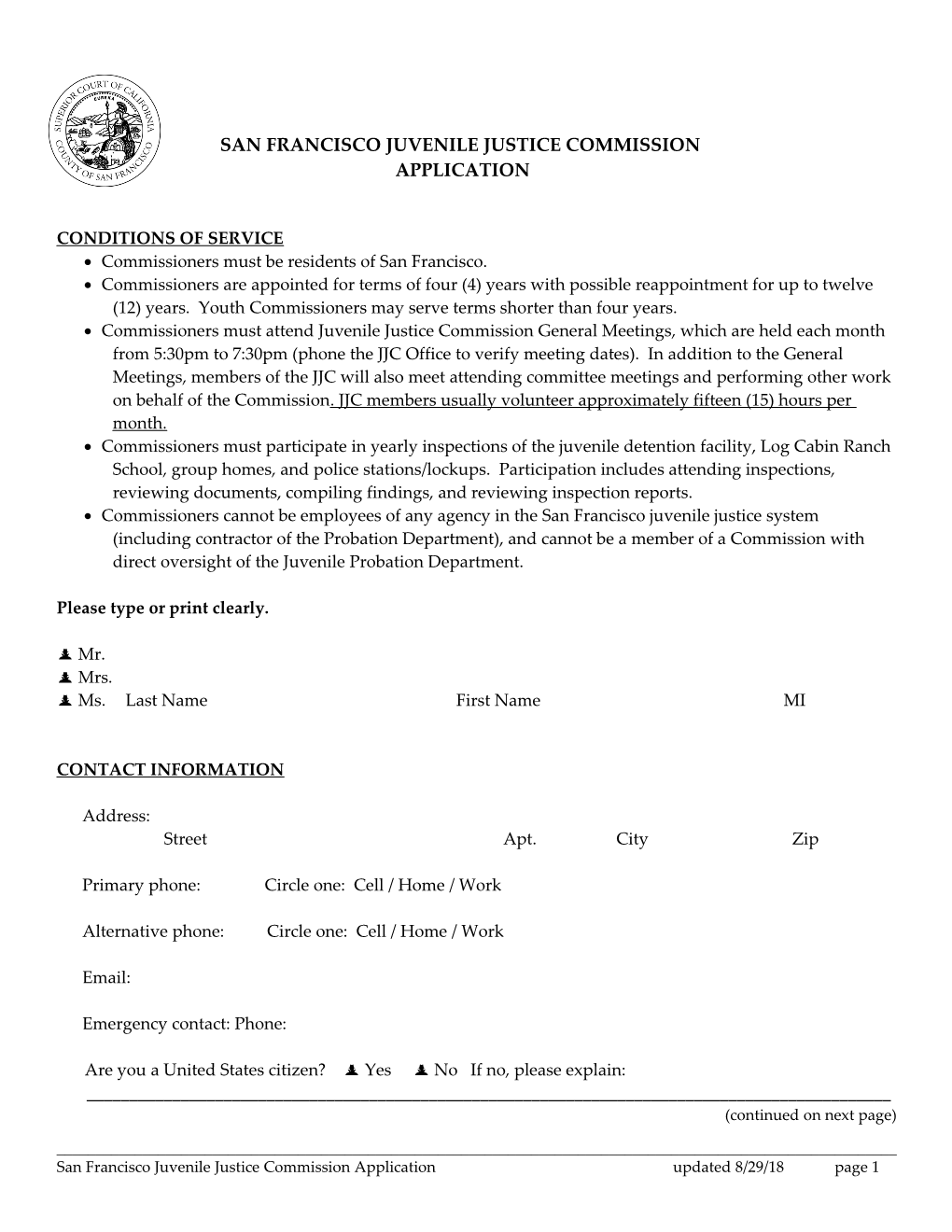 Juvenile Justice Commission Membership Application