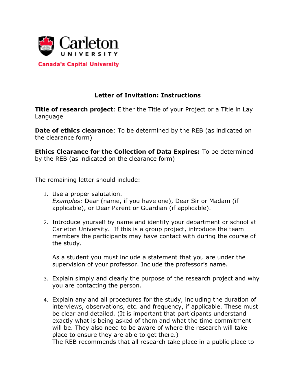 Letter of Invitation: Instructions