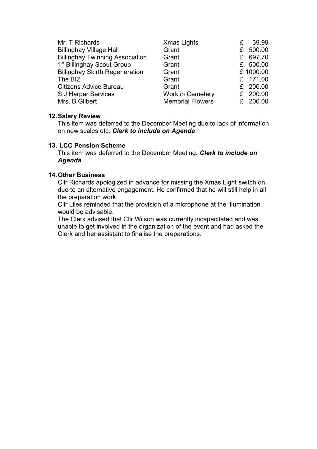 Minutes of Billinghay Parish Council Annual Finance Meeting Held on Monday 22 November