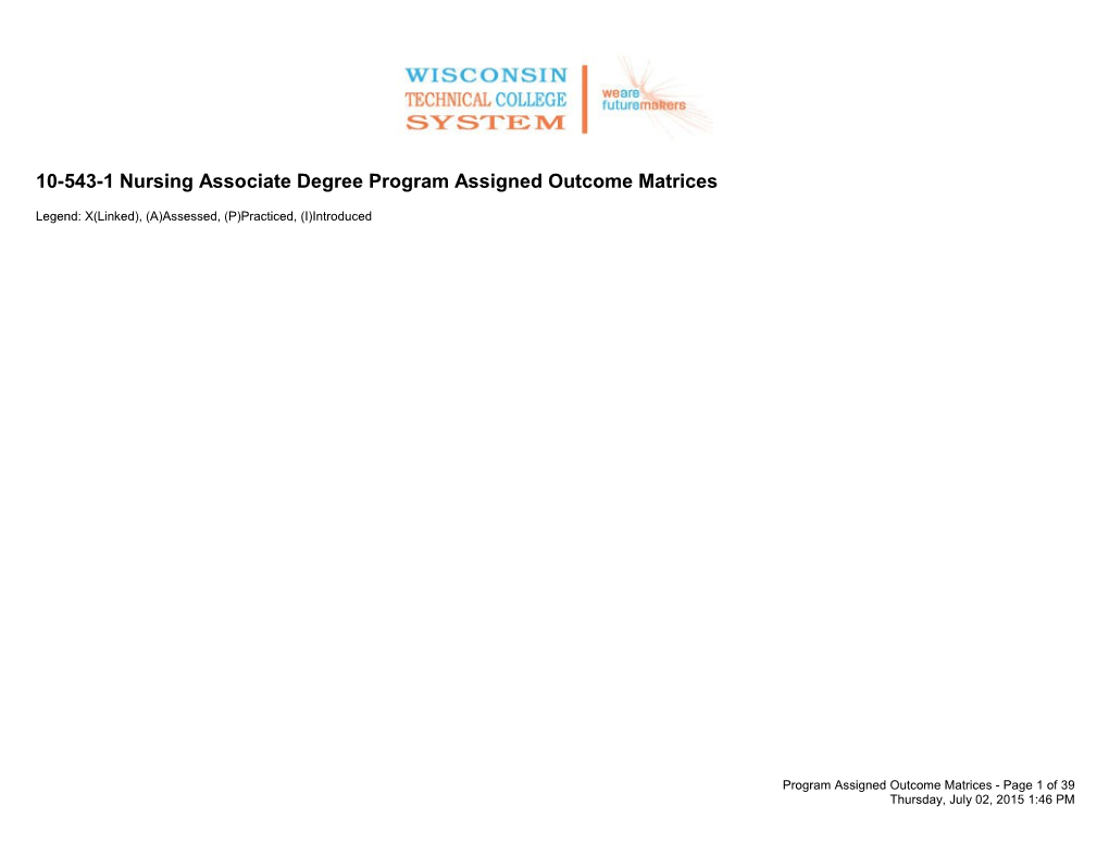 10-543-1 Nursing Associate Degree Program Assigned Outcome Matrices