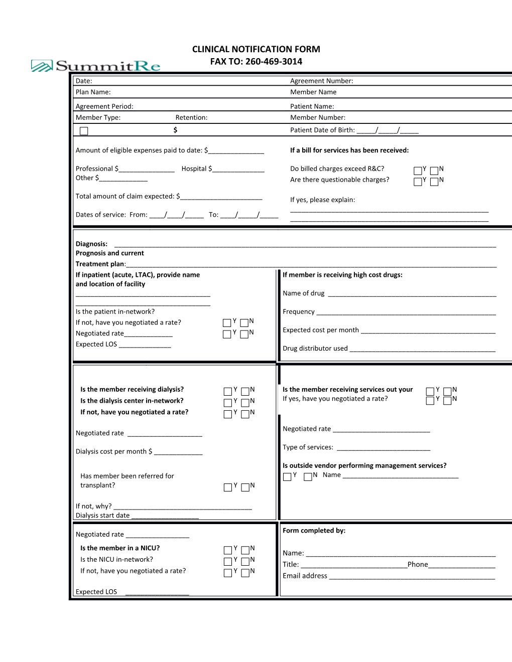 Clinical Notification Form