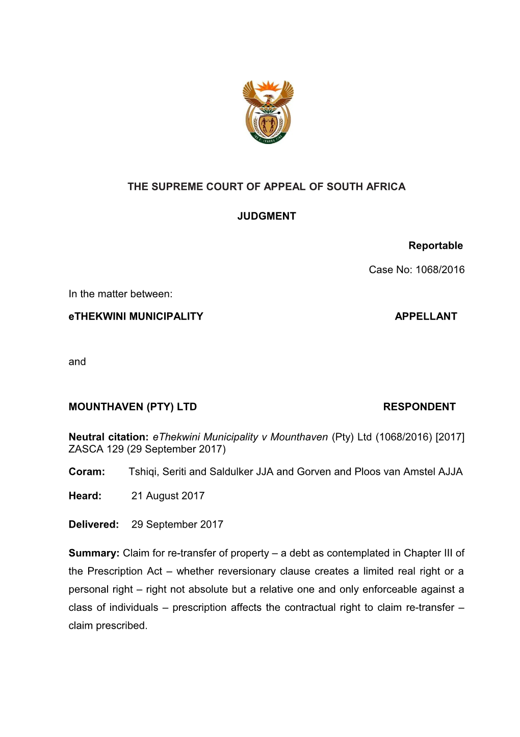 The Supreme Court of Appeal of South Africa s13
