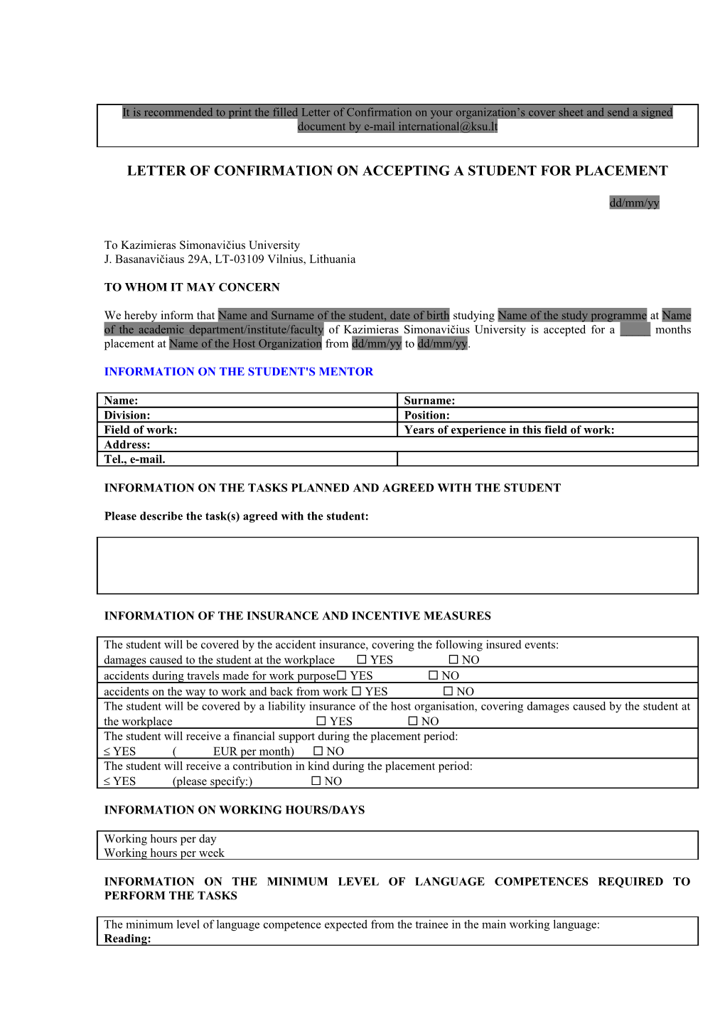 It Is Recommended to Print the Filled Letter of Confirmation on Your Organization S Cover