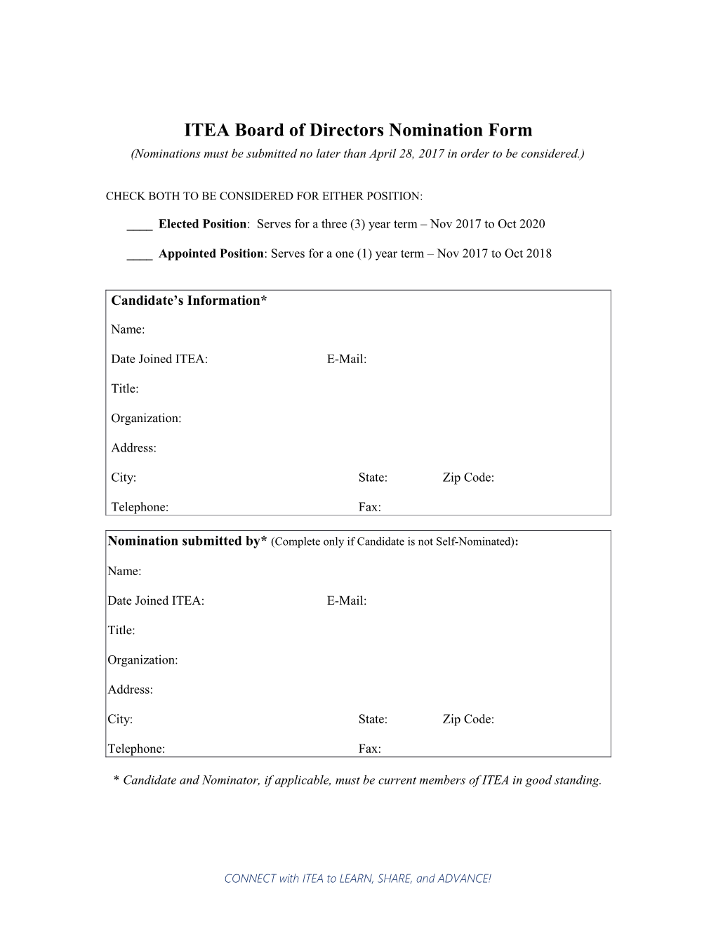 ITEA Board of Directorsnomination Form