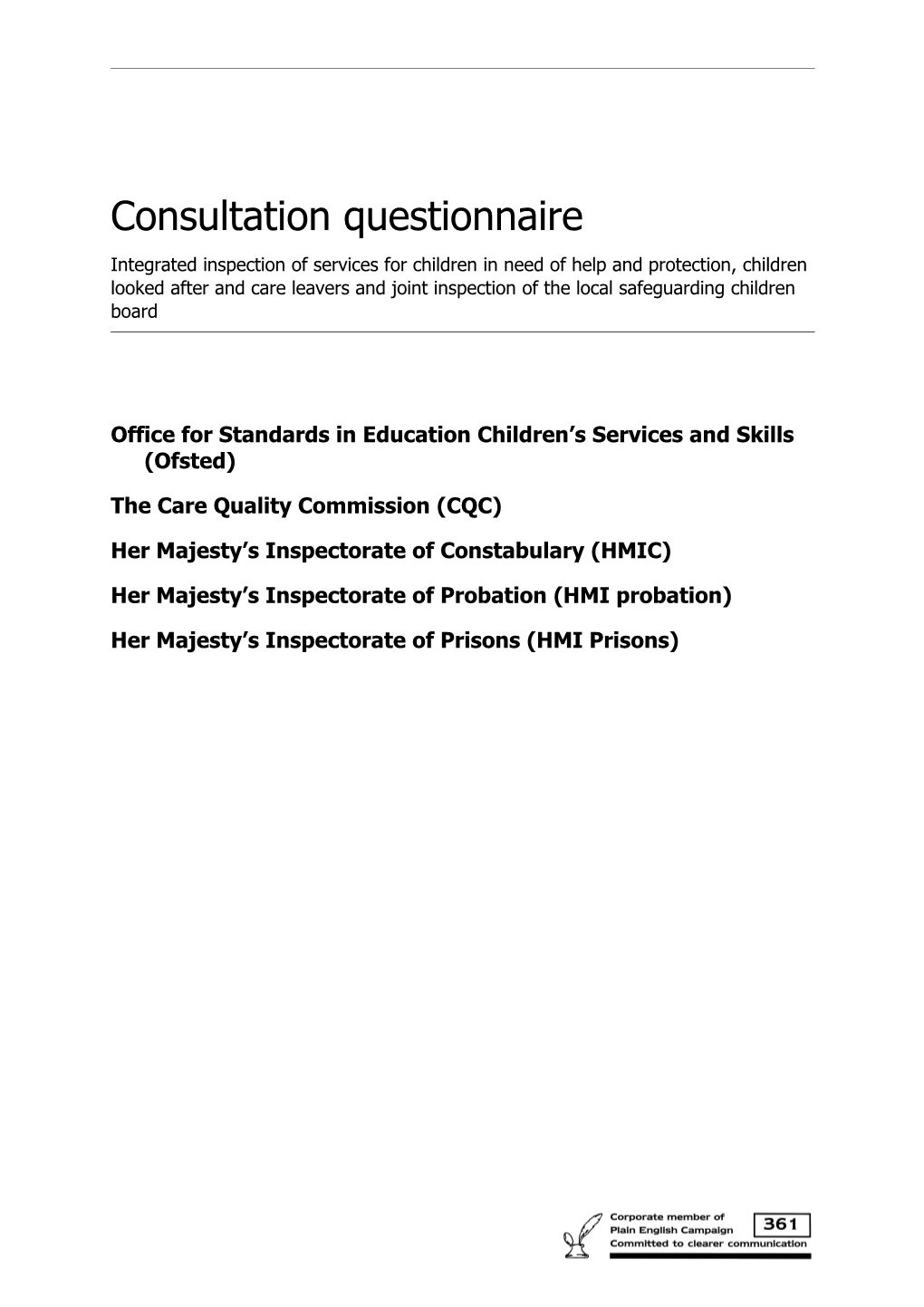 Consultation Document - Questions for Online Survey