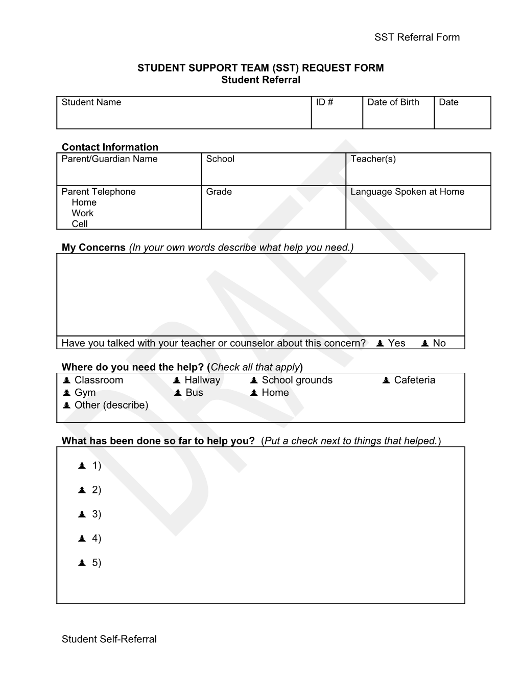 Student Support Team (Sst) Request Form