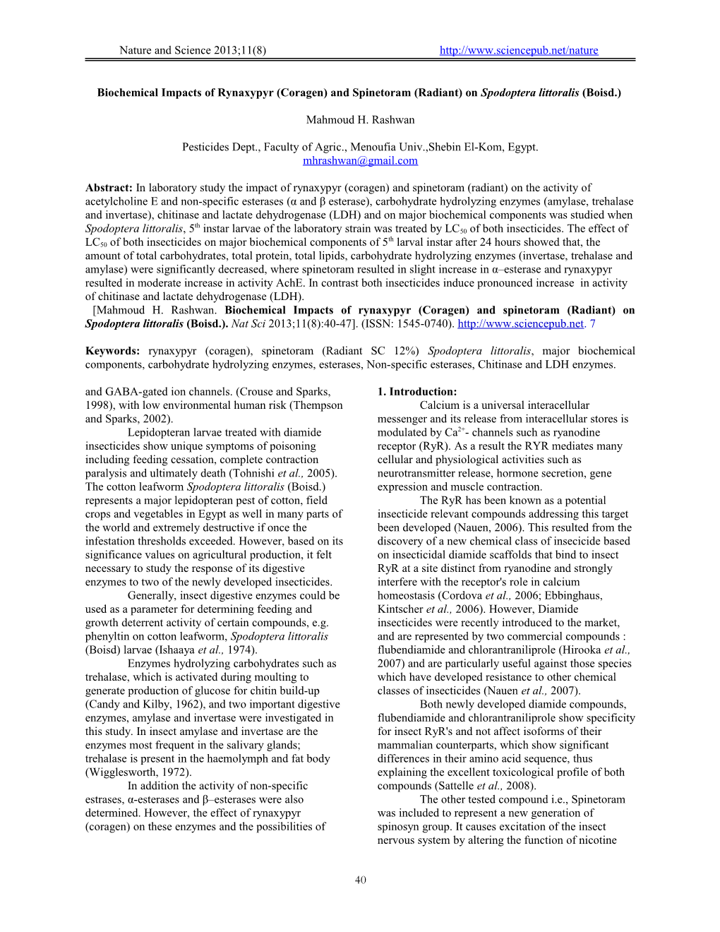 Sublethal Effect of Certain Insecticides on Biological and Physiological Aspects of Spodoptera