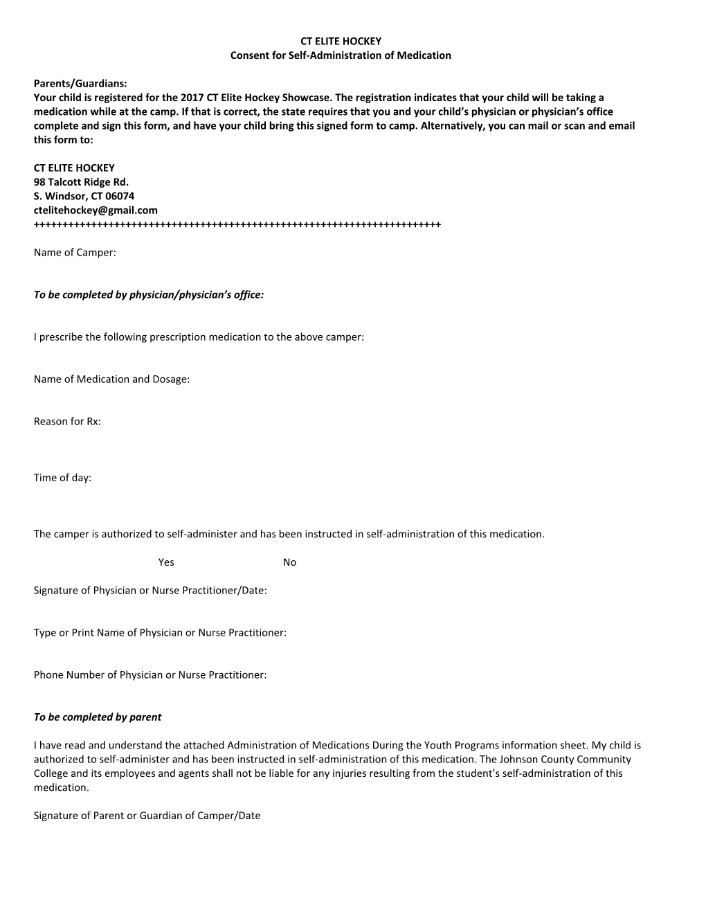 Consent for Self-Administration of Medication