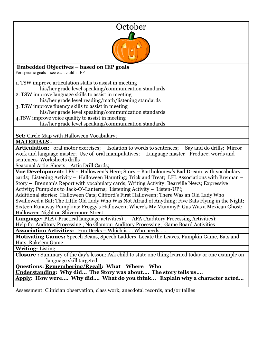 Set: Circle Map with Halloween Vocabulary;
