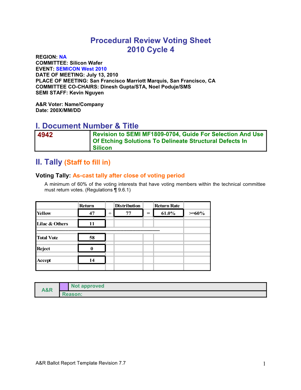 Procedural Review Voting Sheet