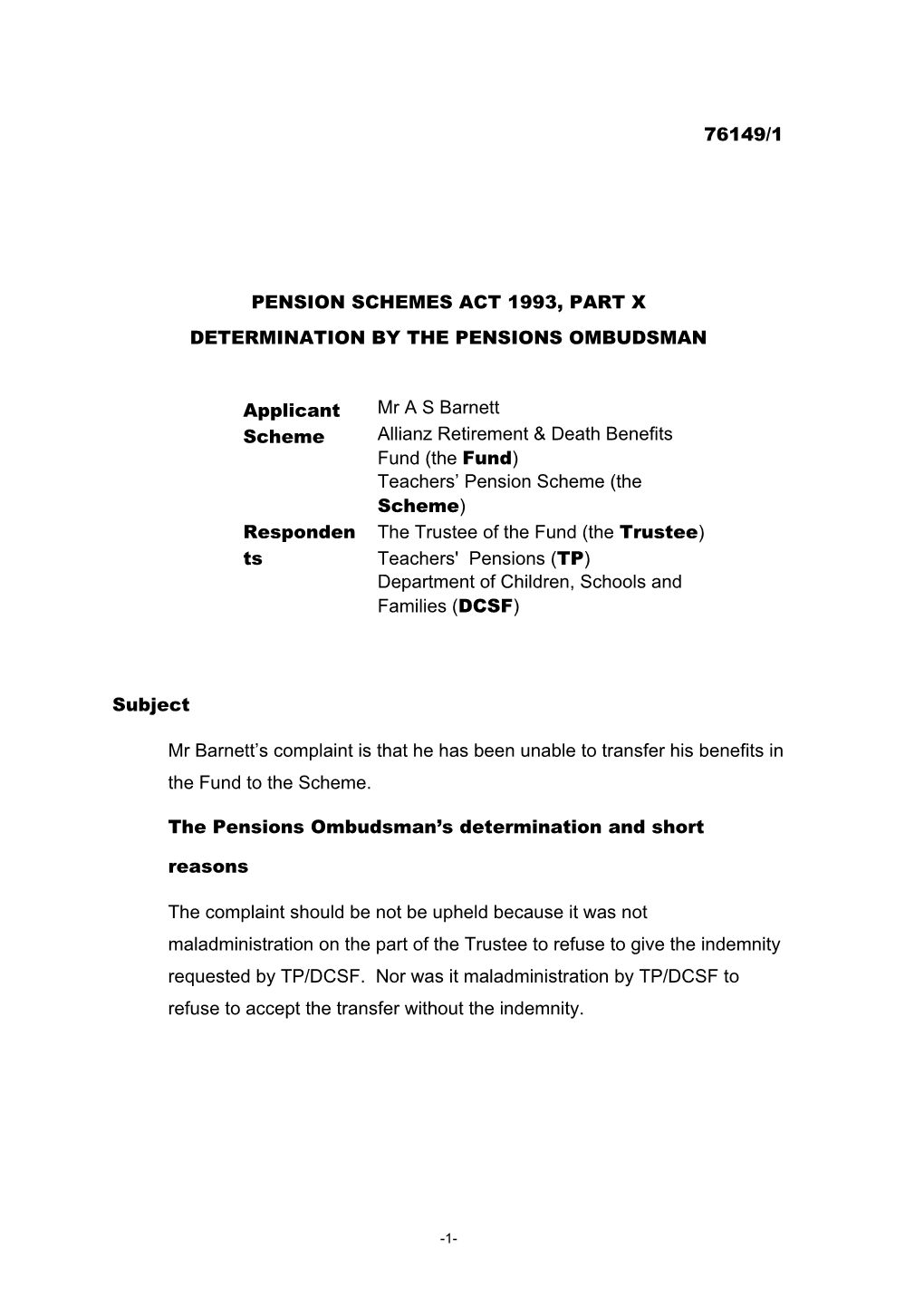Pension Schemes Act 1993, Part X s48