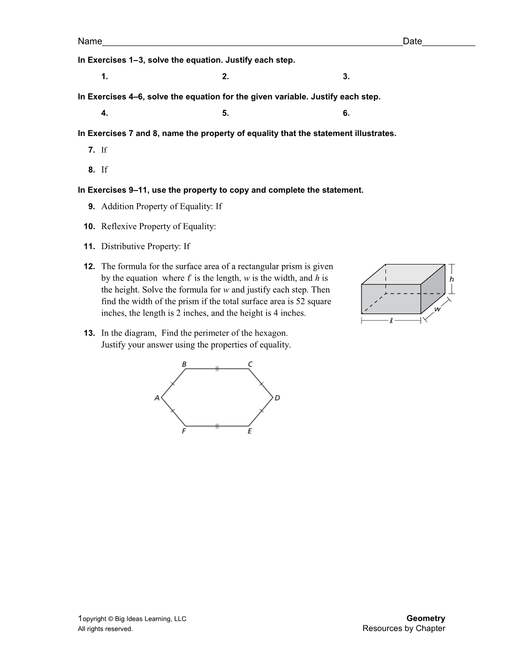 In Exercises 1 3, Solve the Equation. Justify Each Step