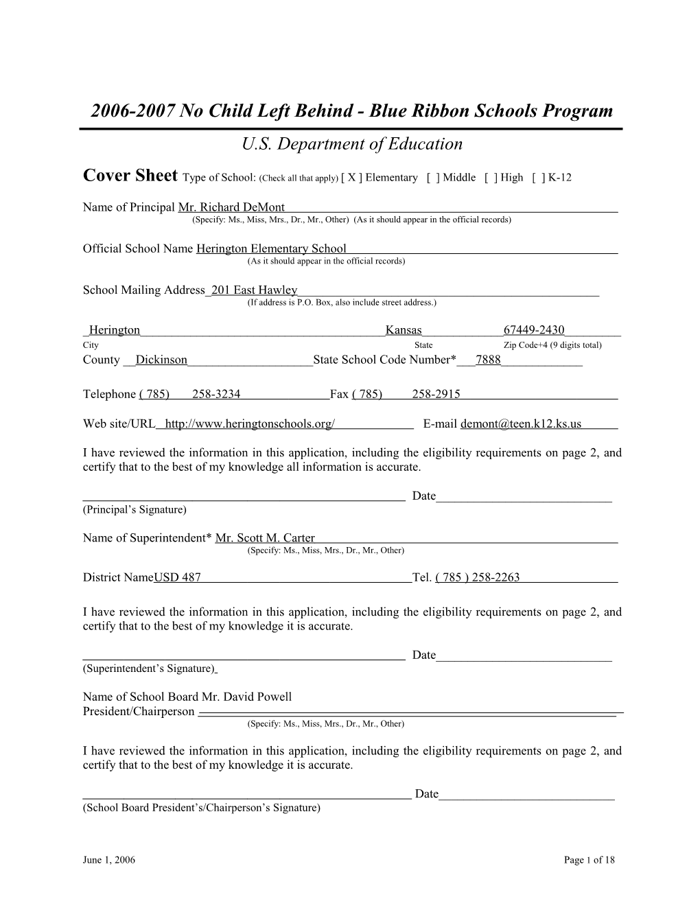 Application: 2006-2007, No Child Left Behind - Blue Ribbon Schools Program (MS Word) s23