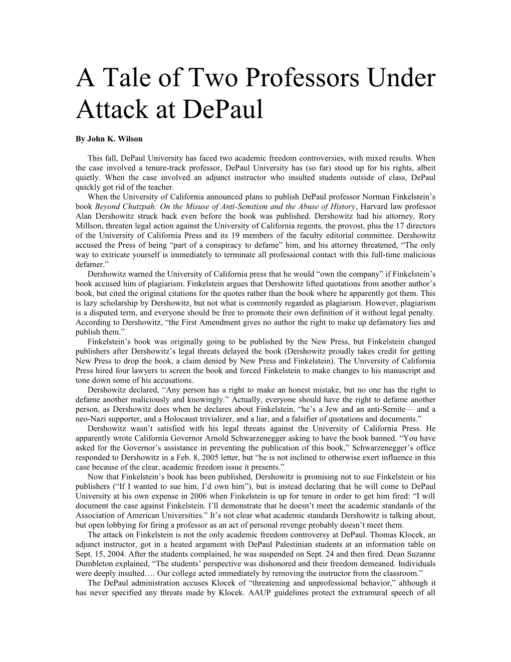 A Tale of Two Professors Under Attack at Depaul