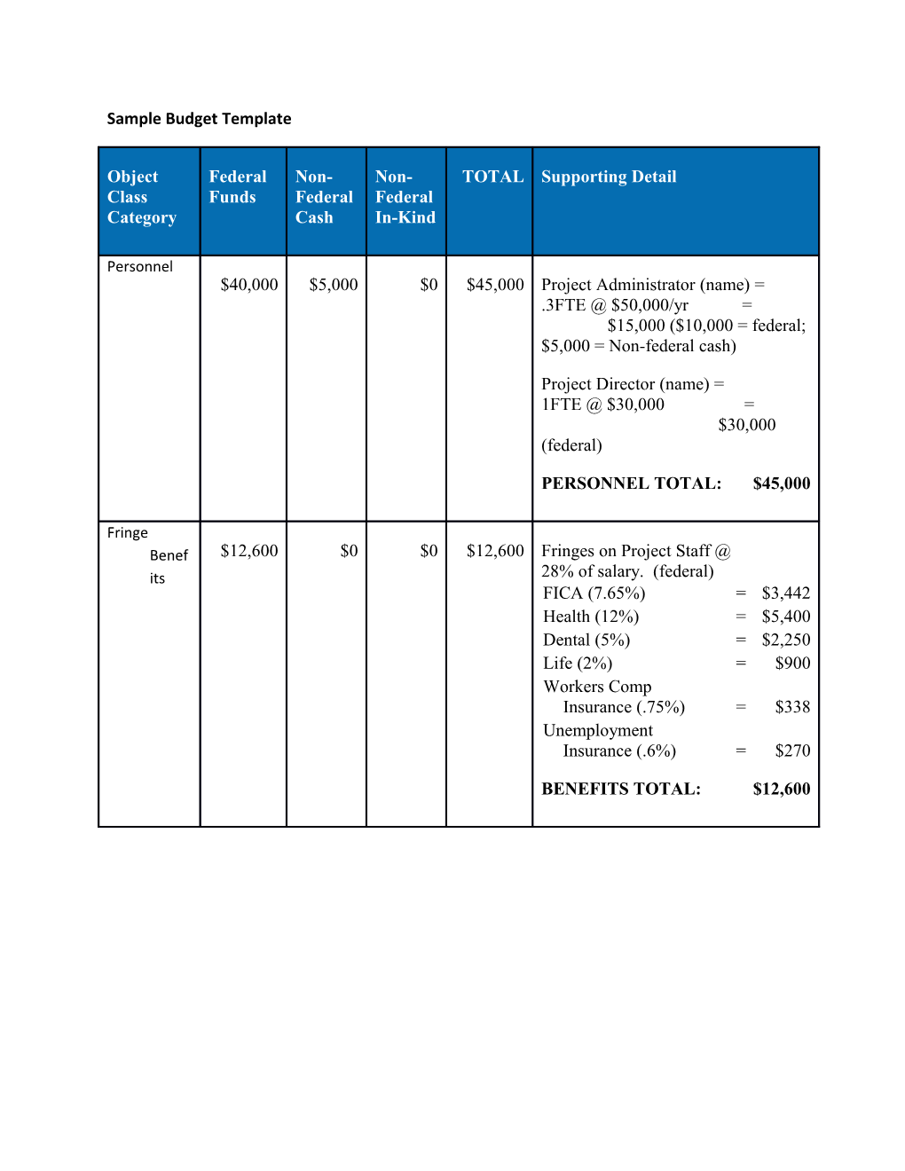 Sample Budget Template