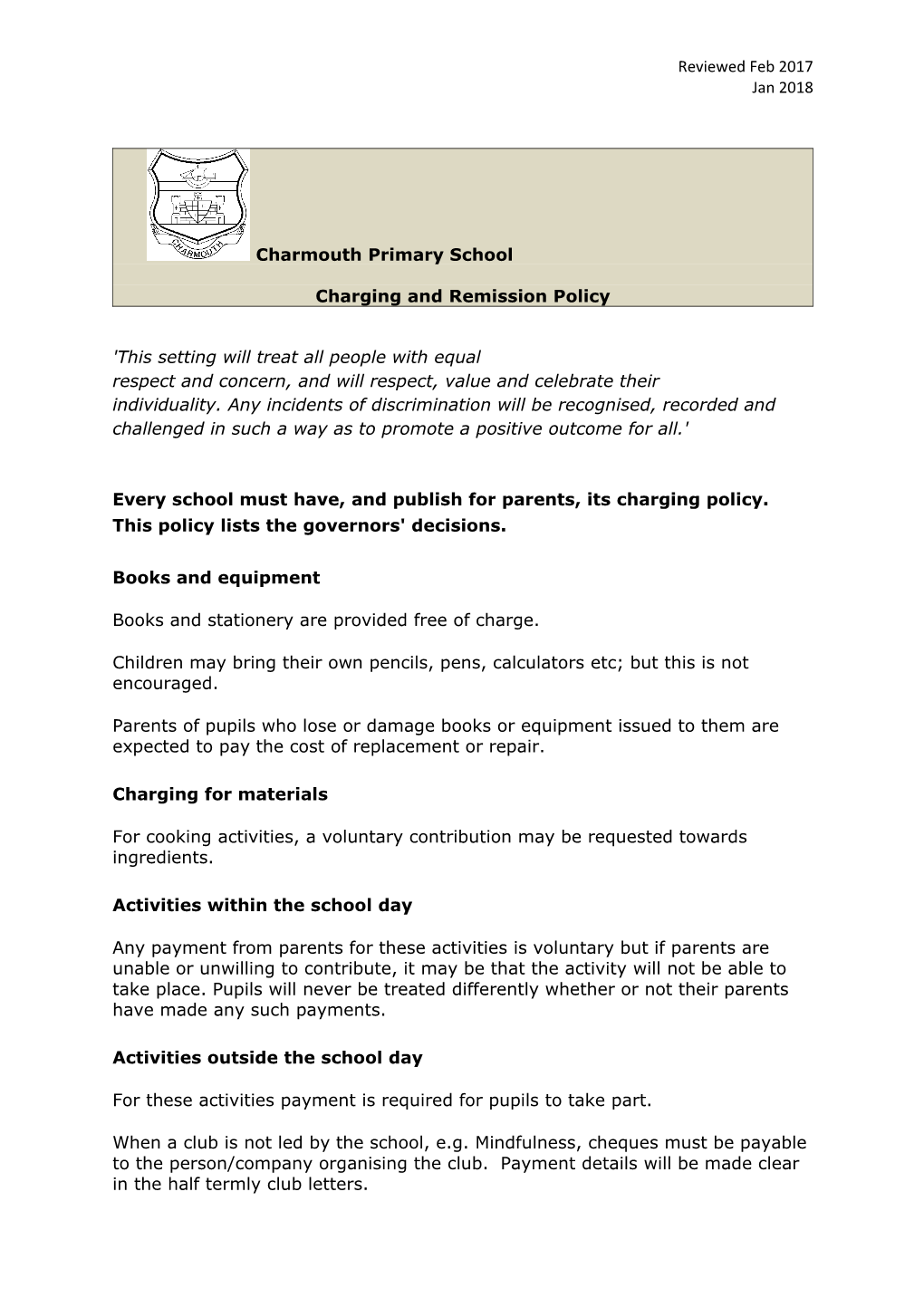 Model Charging and Remissions Policy