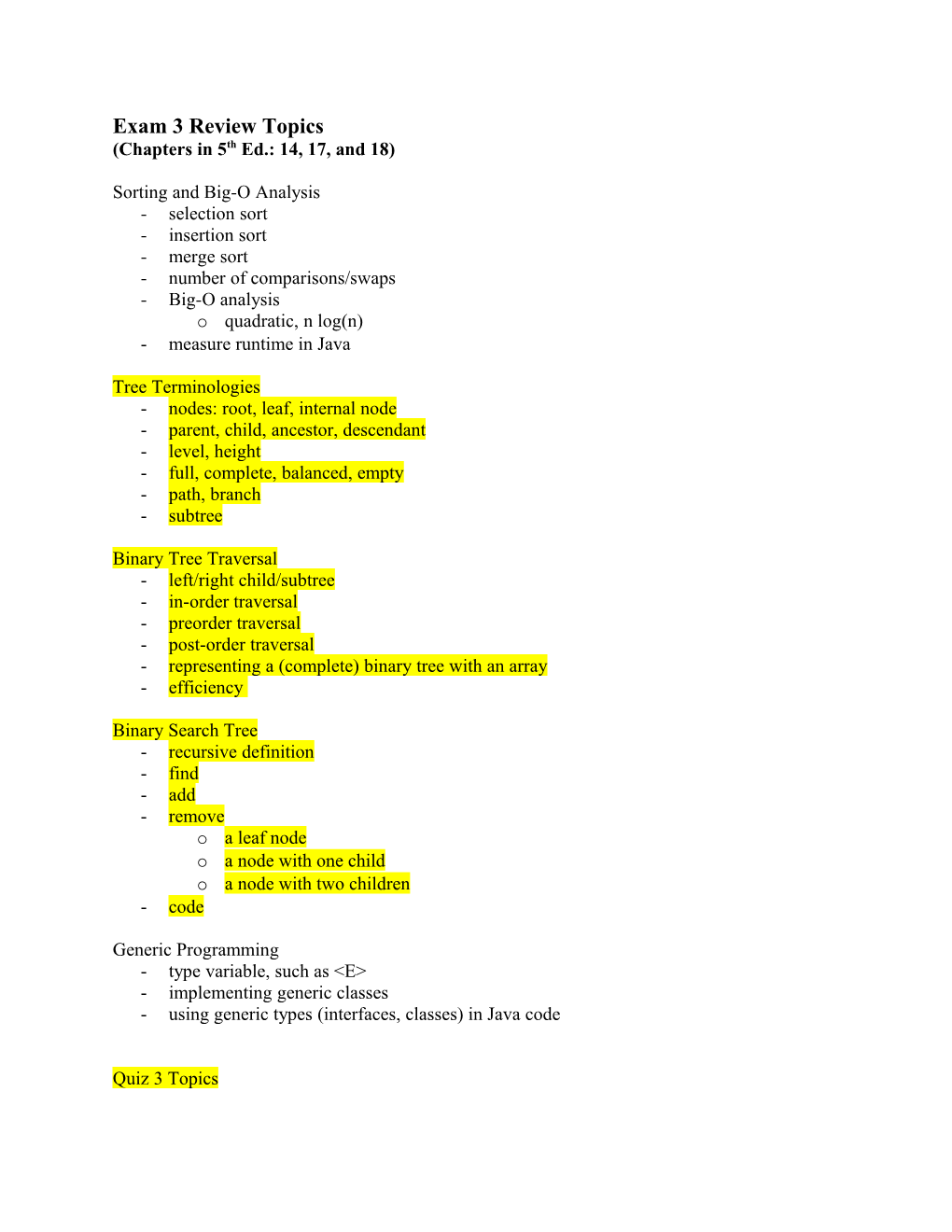 Exam 3 Review Topics