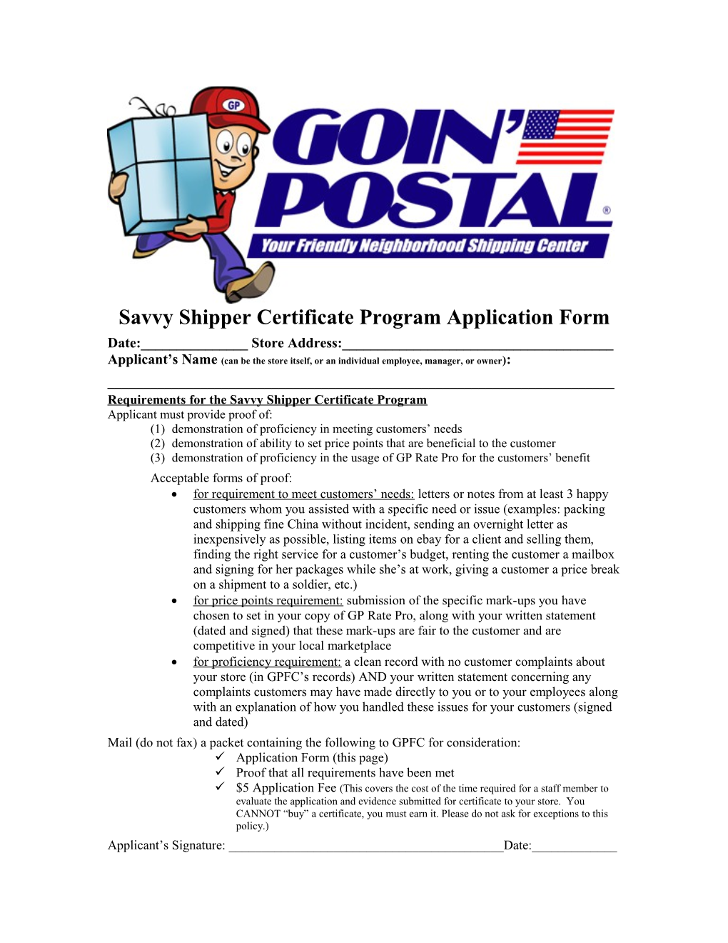 Savvy Shipper Certificate Program Application Form