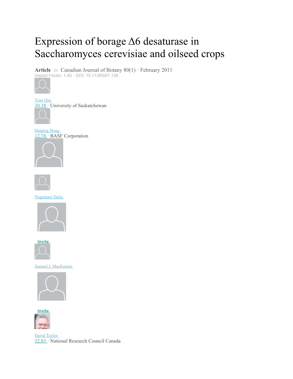 Expression of Borage Δ6 Desaturase in Saccharomyces Cerevisiae and Oilseed Crops