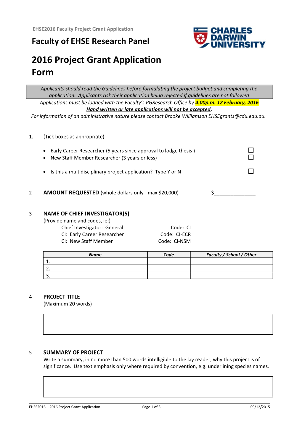 EHS115 UTROP Student Application Form
