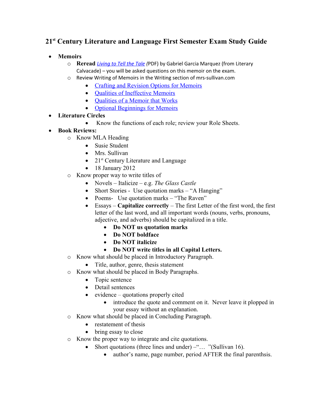 21St Century Literature and Language First Semester Exam Study Guide