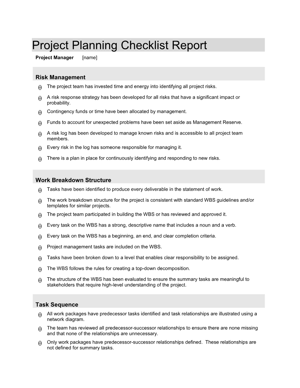 Project Planning Checklist Report