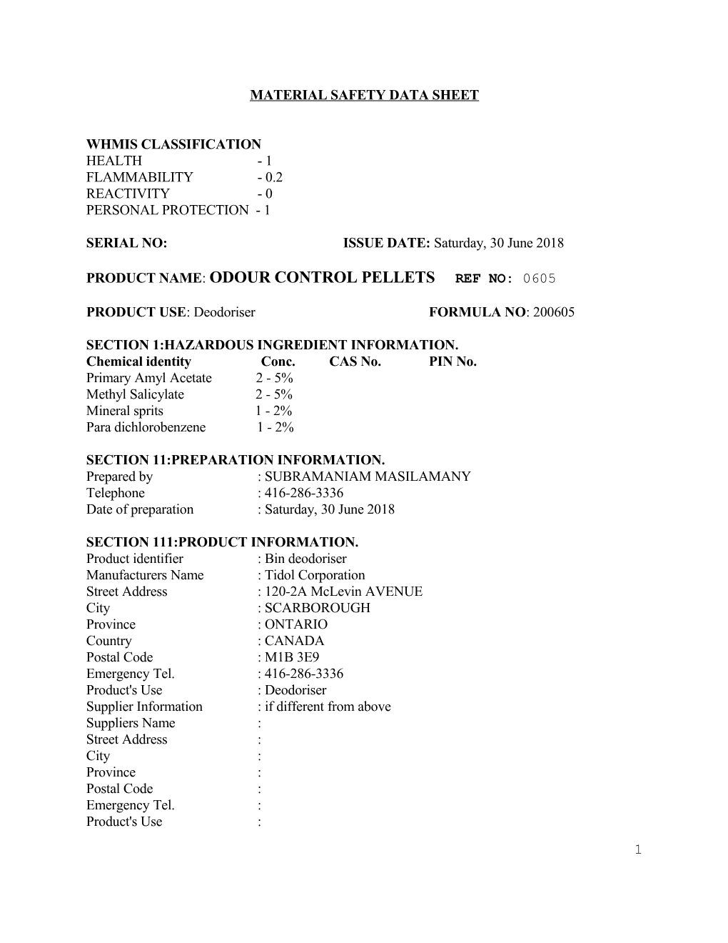 Material Safety Data Sheet s148