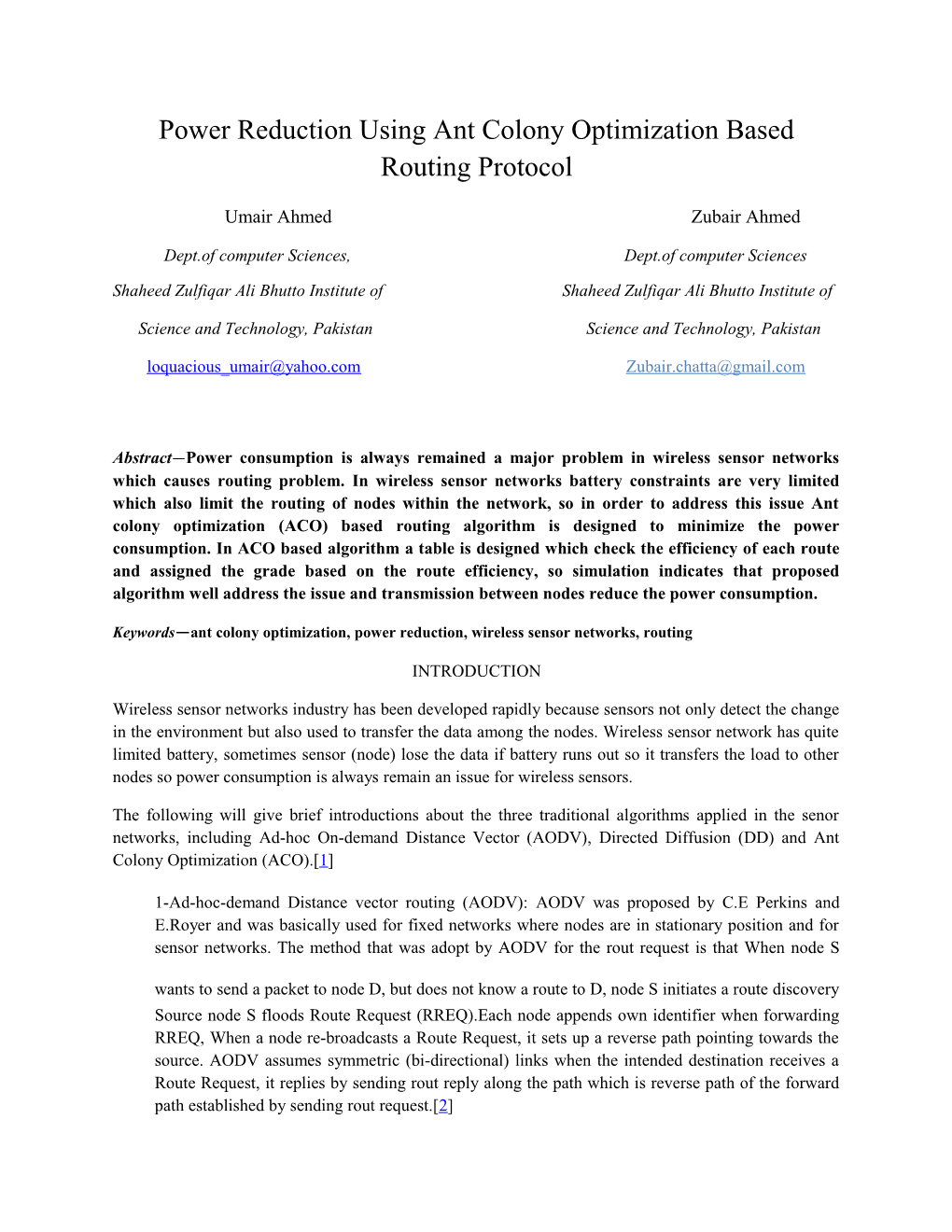 Power Reduction Using Ant Colony Optimization Based Routing Protocol
