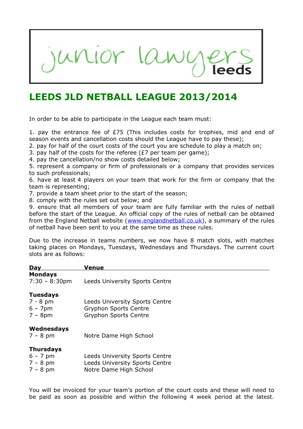 Leeds Jld Netball League 2013/2014