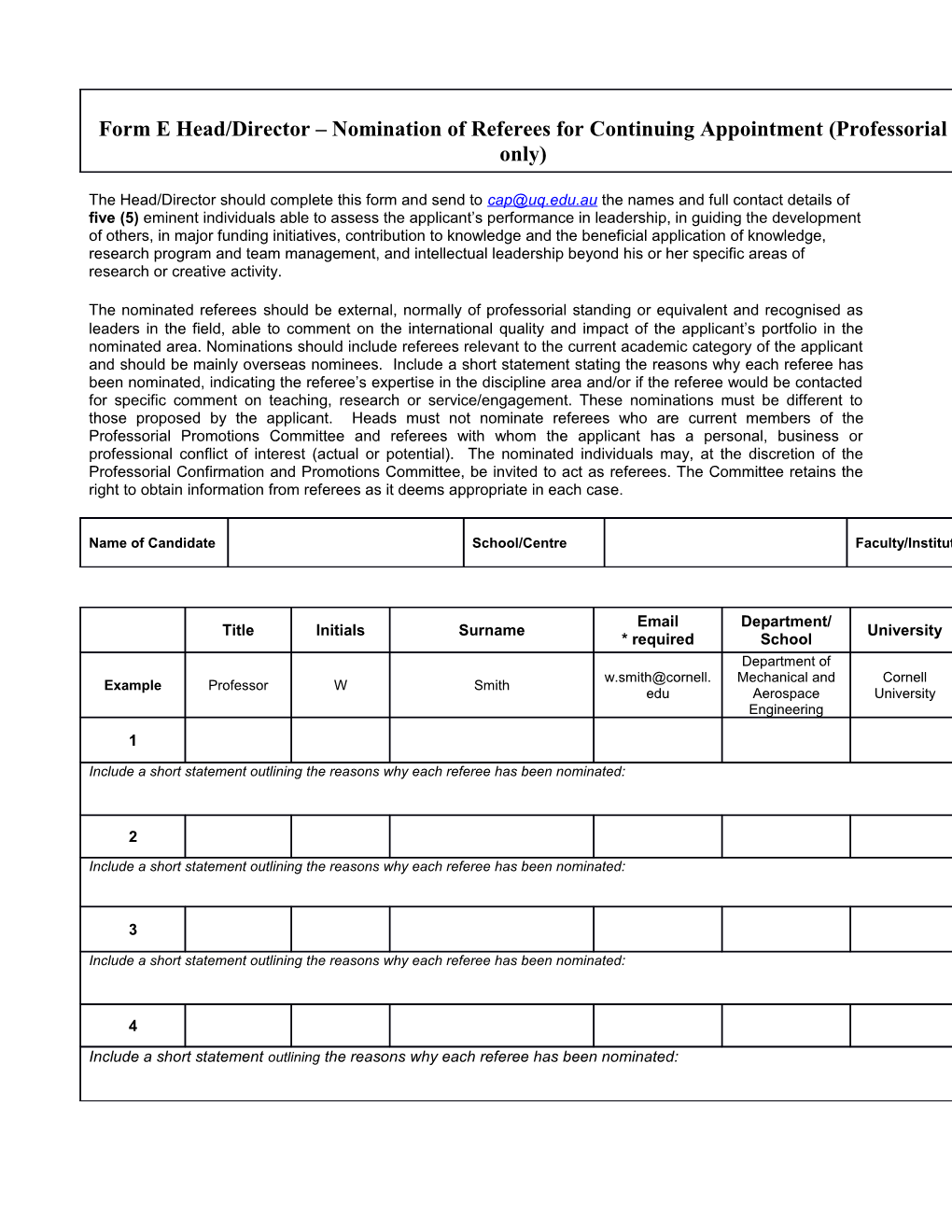 The Head/Director Should Complete This Form and Send to the Names and Full Contact Details