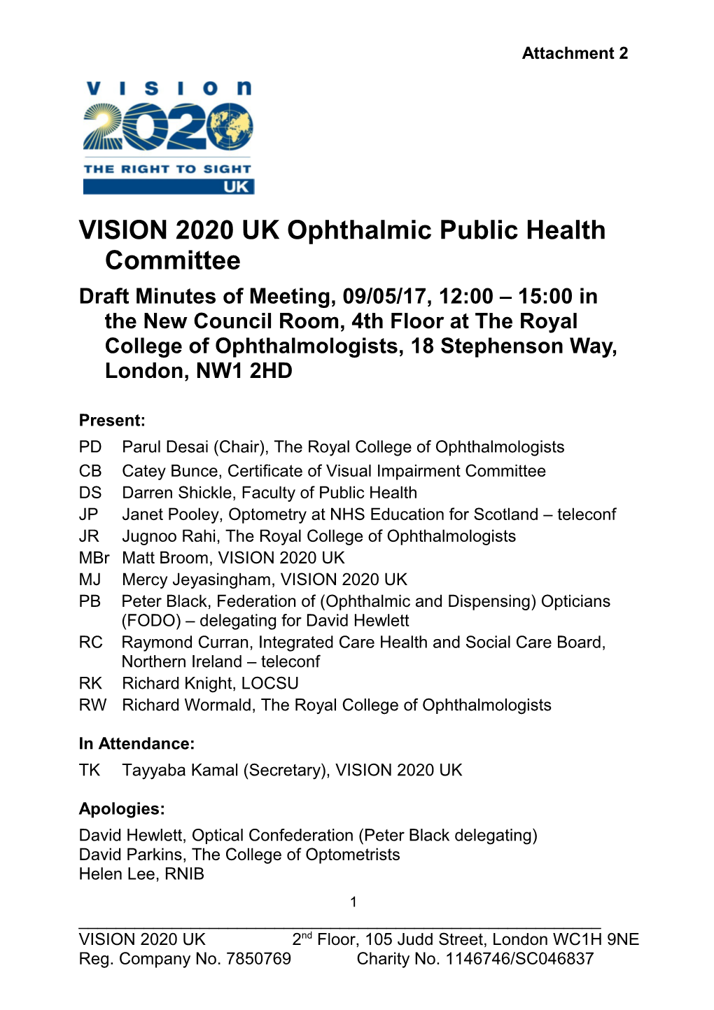 VISION 2020 UK Ophthalmic Public Health Committee