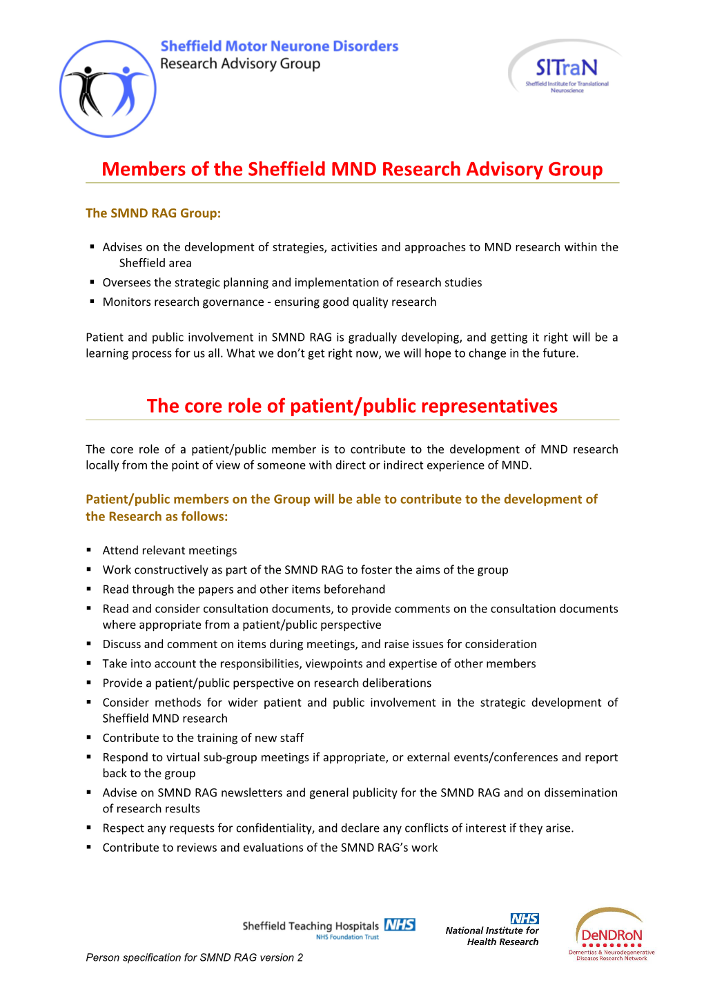 Members of the Sheffield MND Research Advisory Group