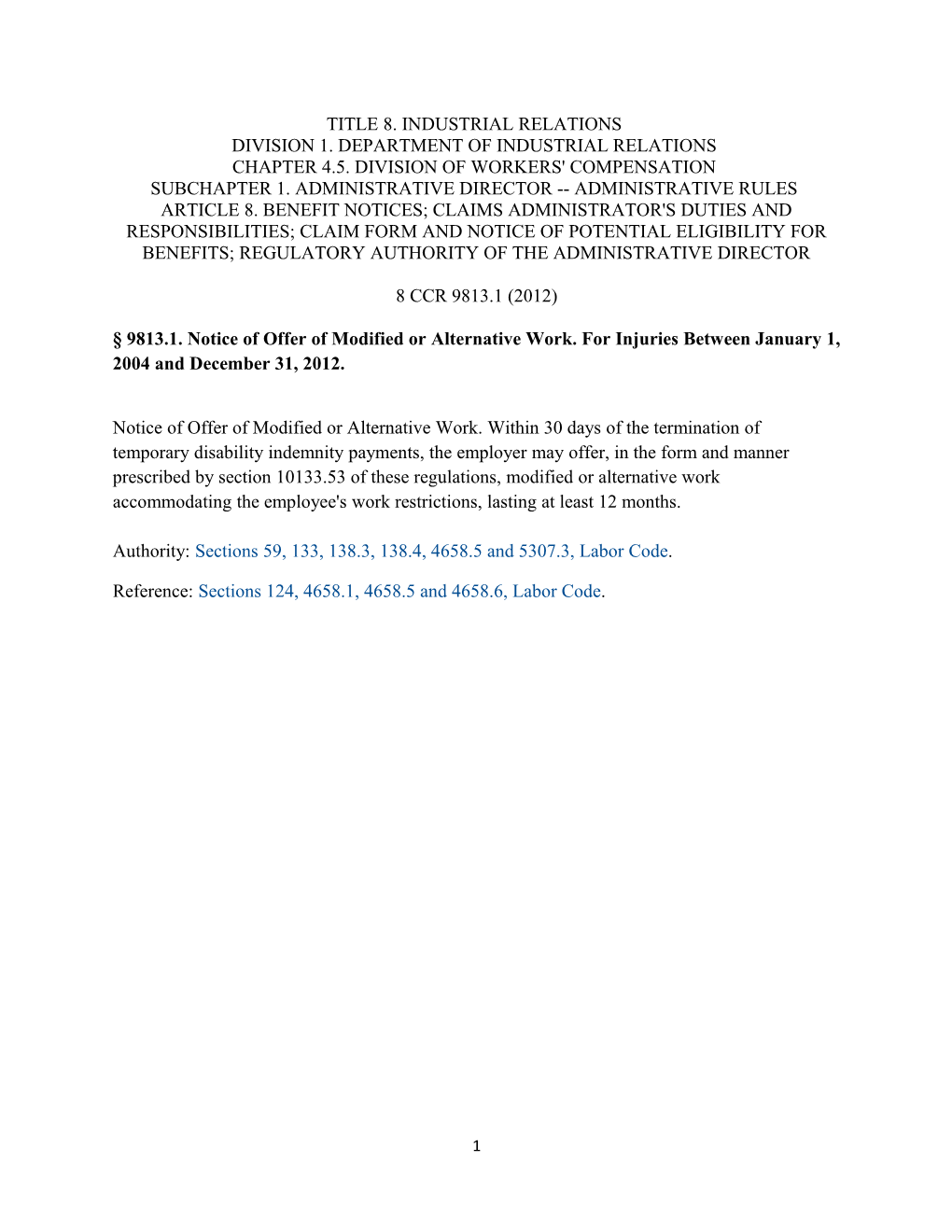 Title 8. Industrial Relations Division 1. Department of Industrial Relations Chapter 4.5 s1