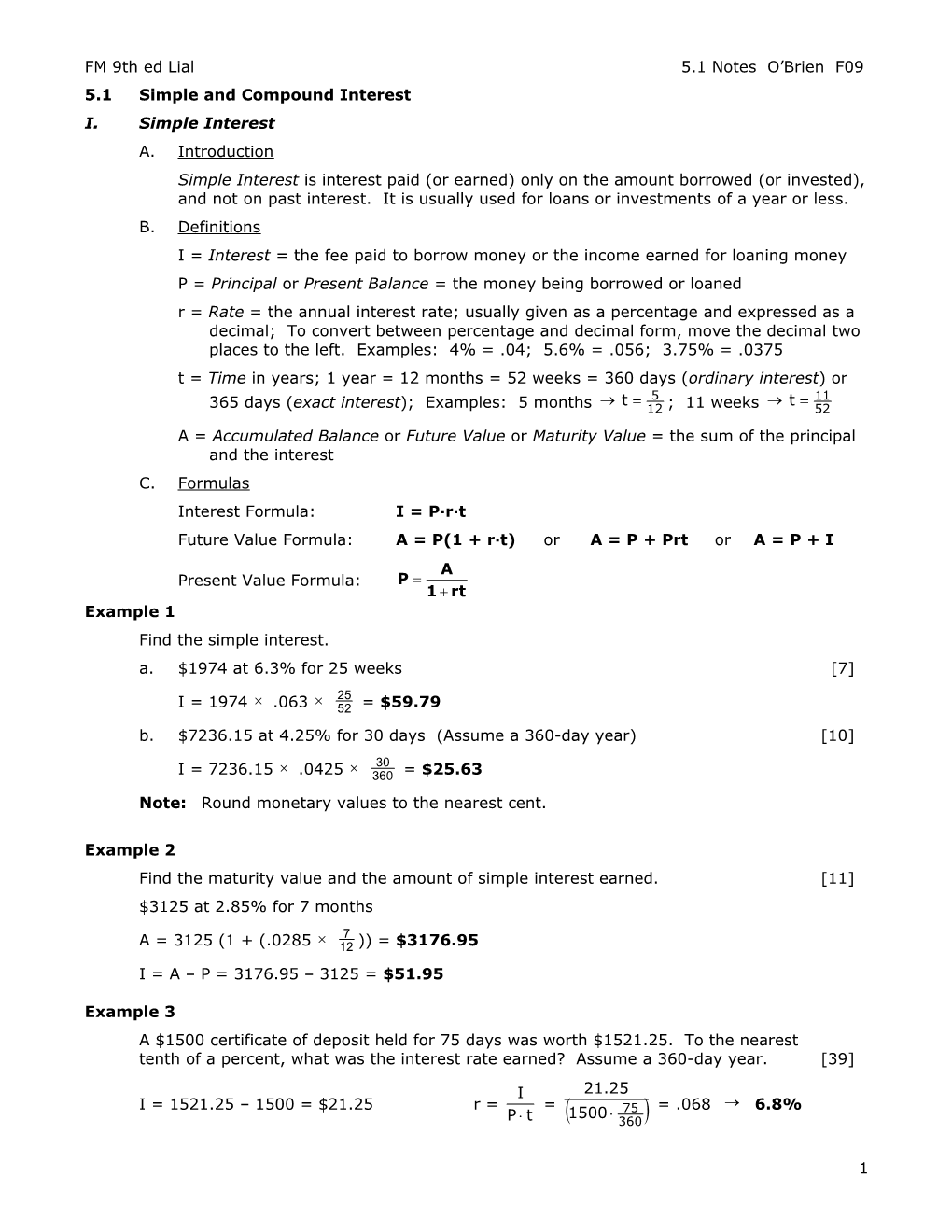 FM Lial 9Th 5.1 Notes F09