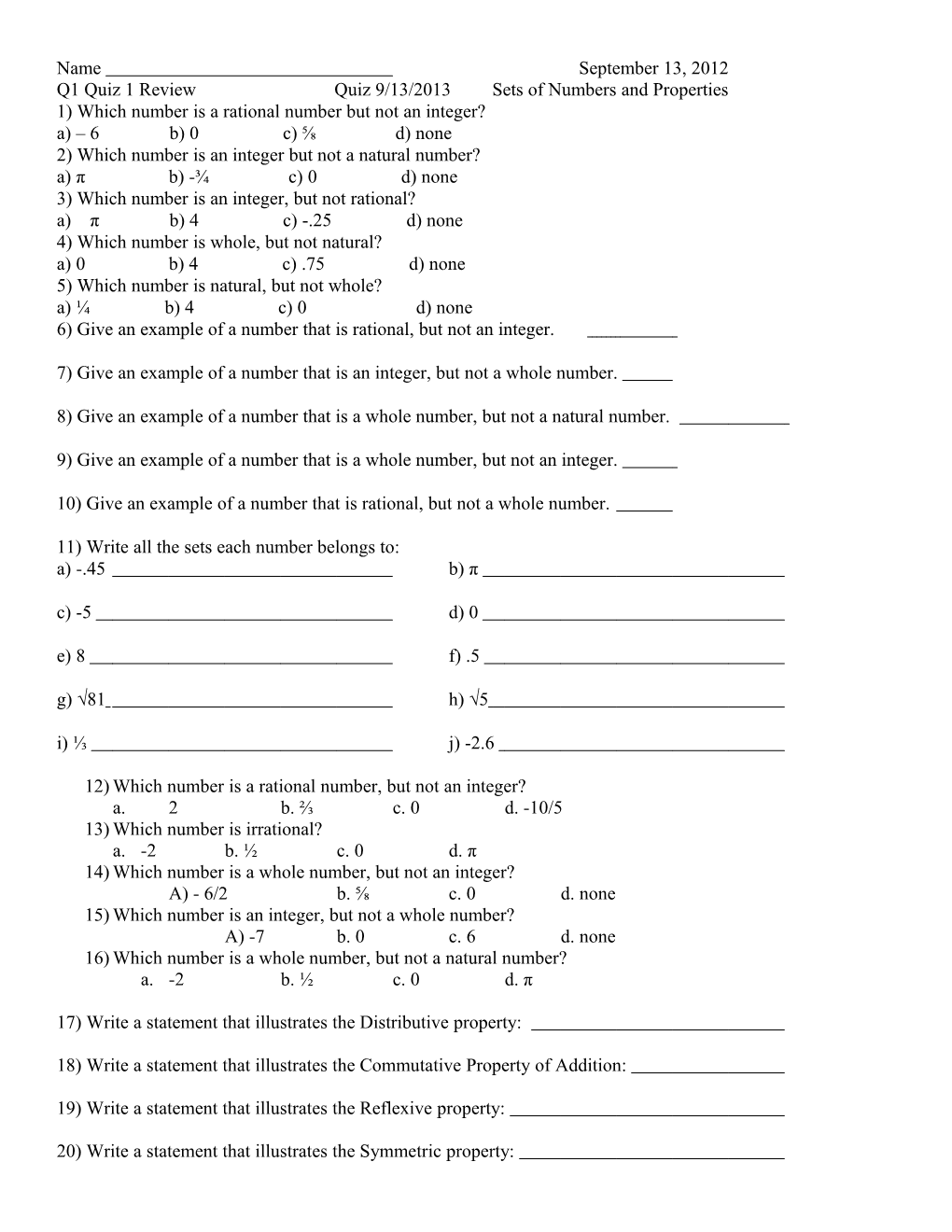 1) Which Number Is a Rational Number but Not an Integer