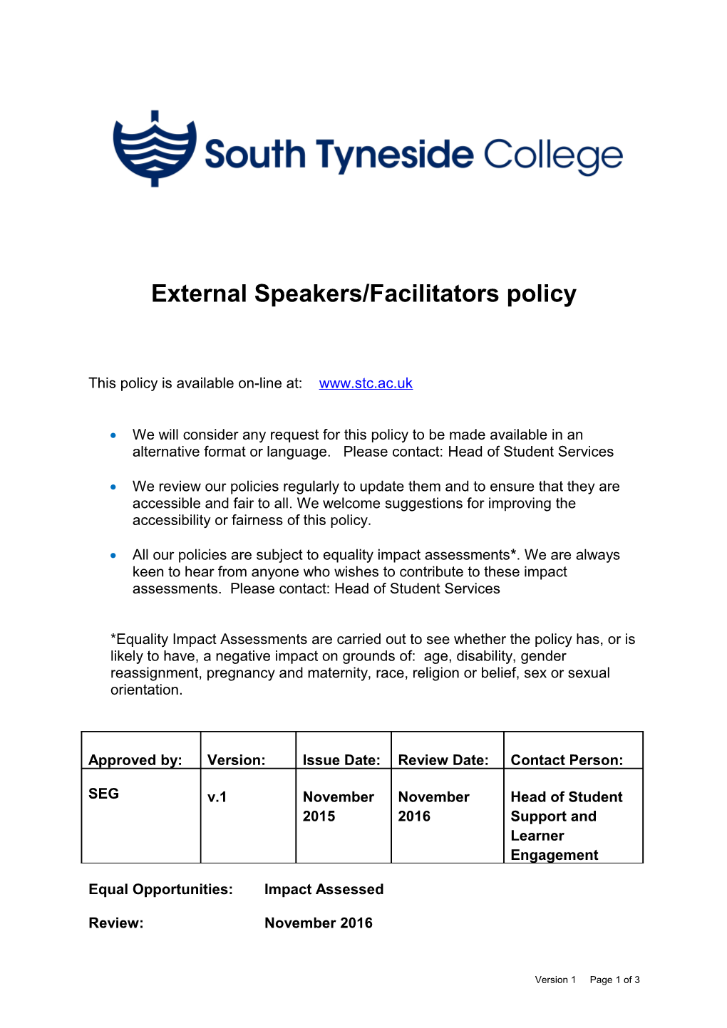 External Speakers/Facilitators Policy