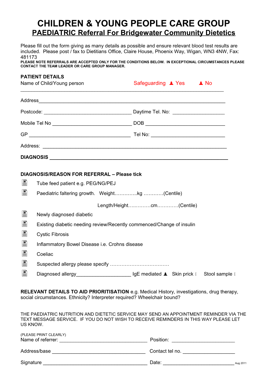 Nutrition and Dietetic Referral Form
