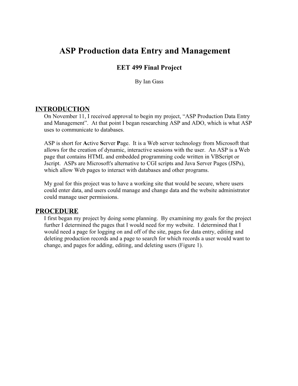ASP Production Data Entry and Management