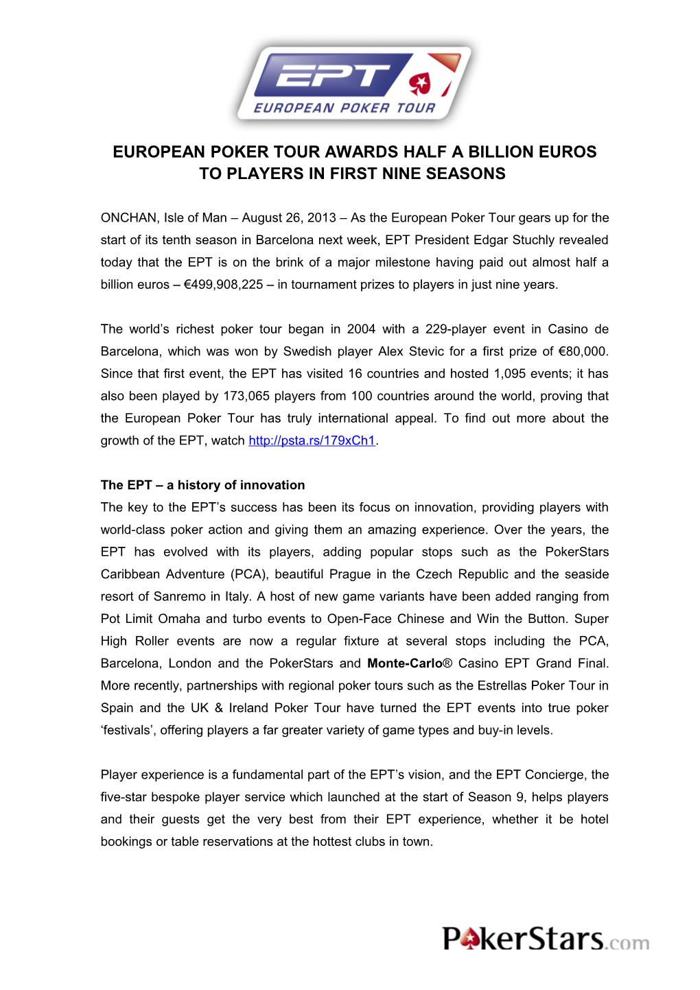 European Poker Tour Awards Half a Billion Euros to Players in First Nine Seasons