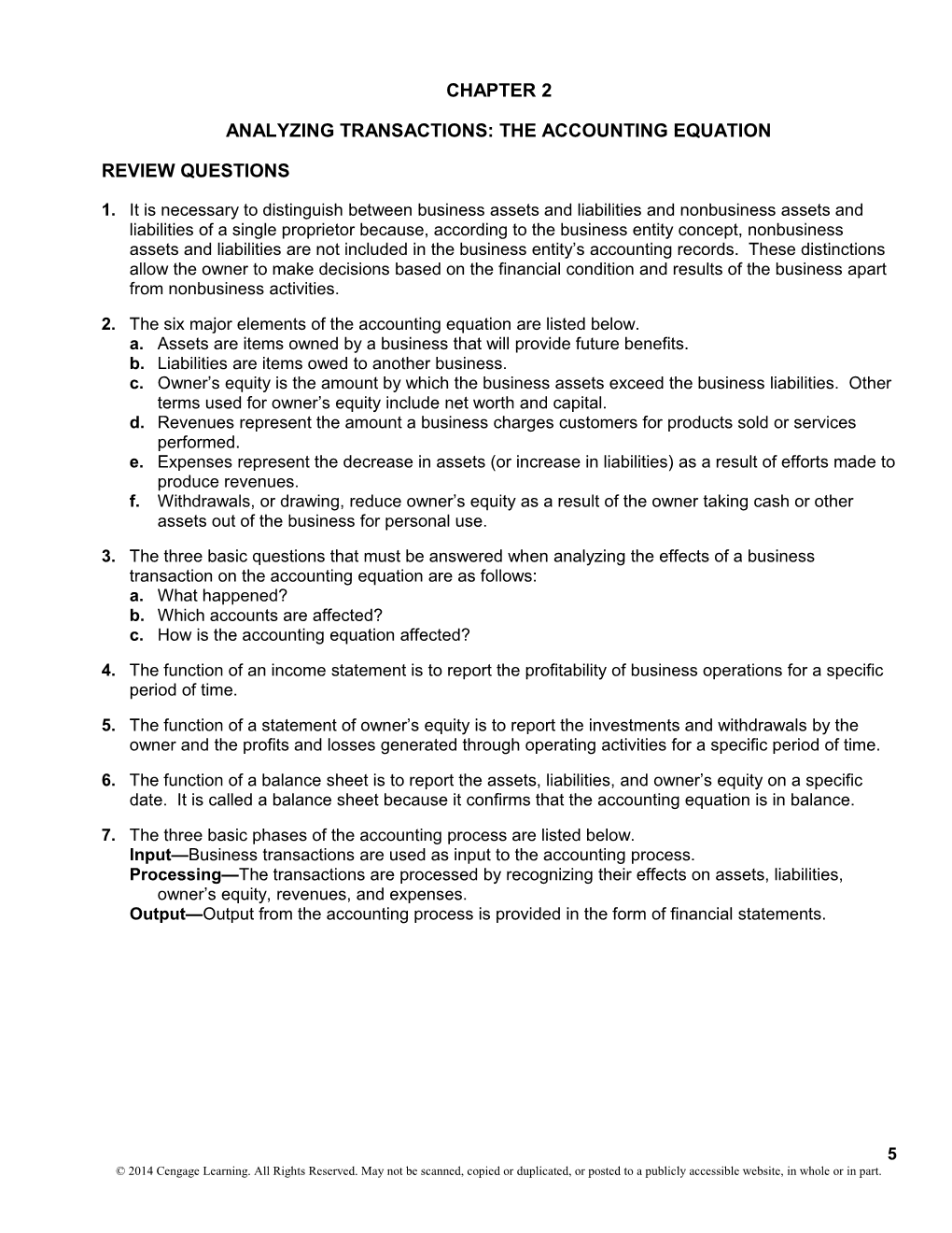 Analyzing Transactions: the Accounting Equation