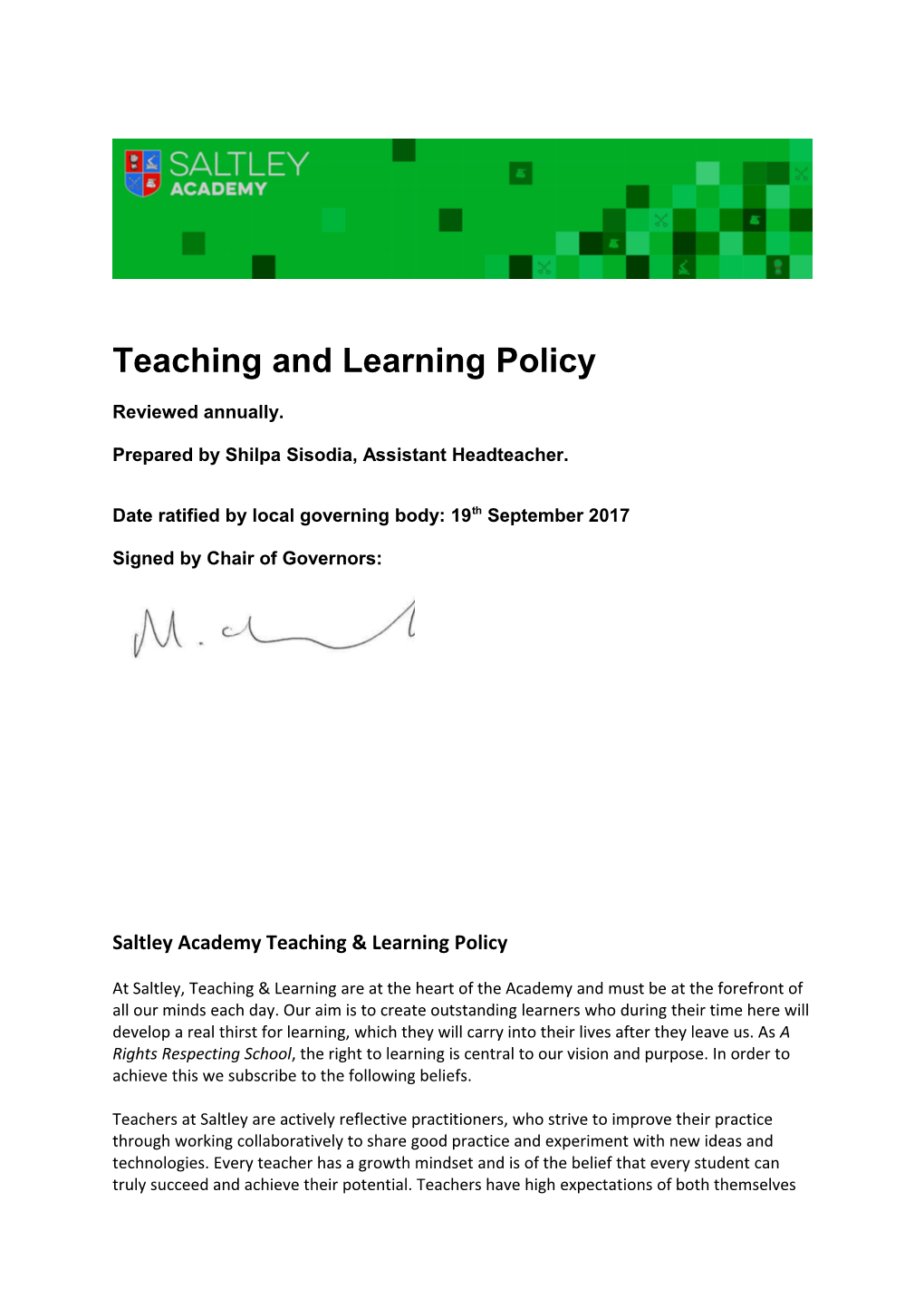 Teaching and Learning Policy s2