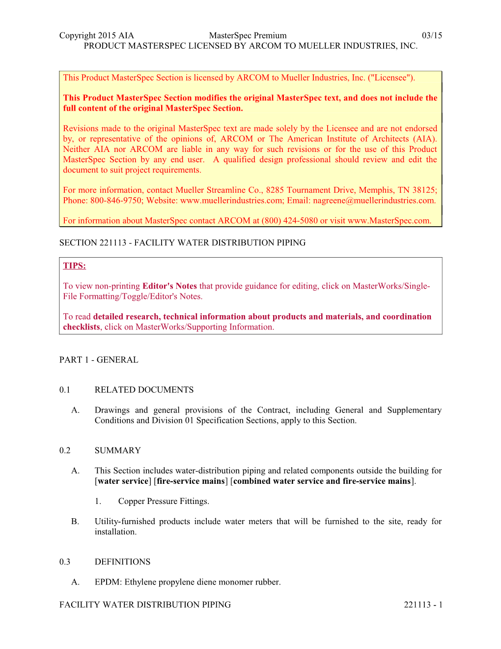 Section 221113 - Facility Water Distribution Piping