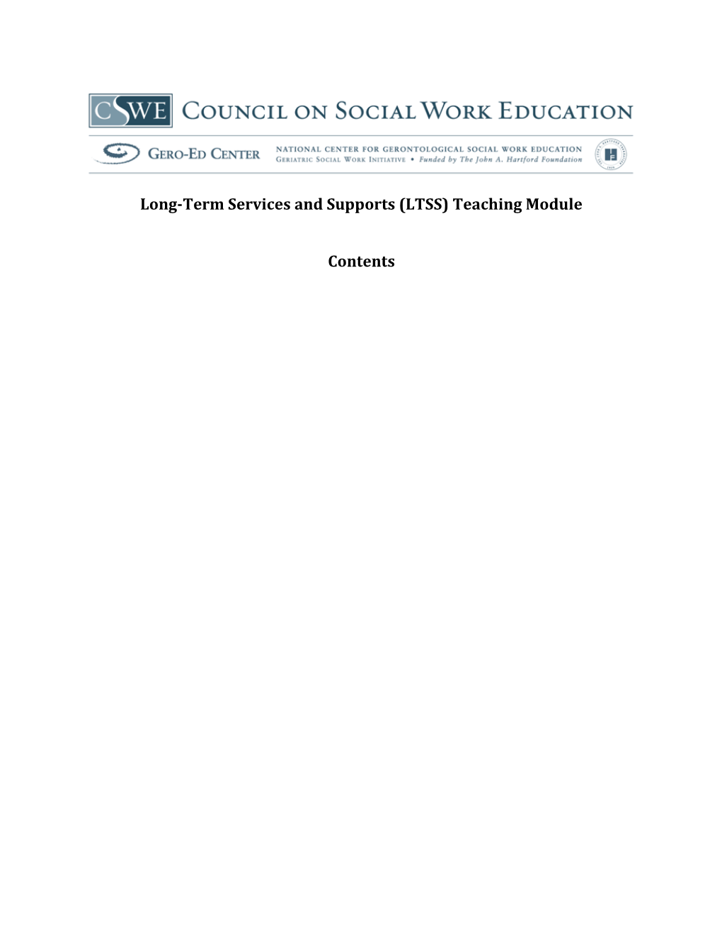 Long-Term Services and Supports (LTSS) Teaching Module