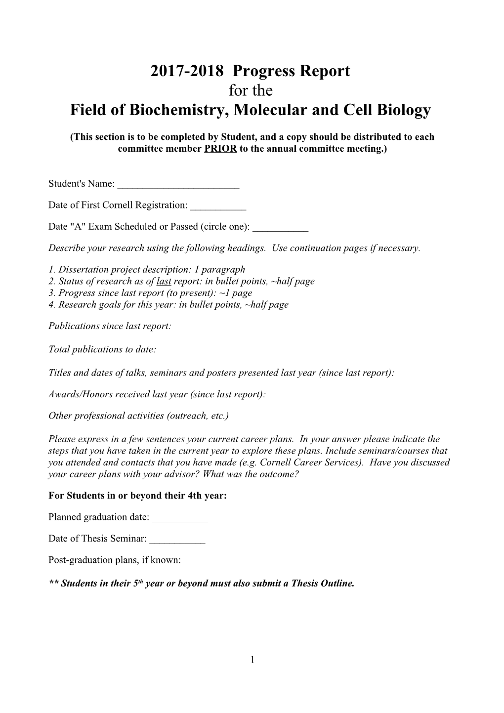 Field of Biochemistry, Molecular and Cell Biology